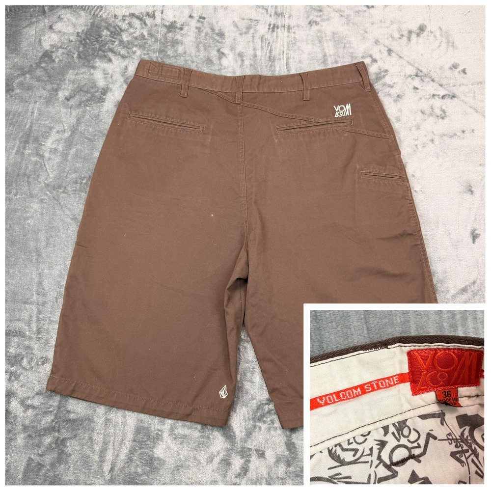 Volcom Stone Brown Skate Shorts Mens 36 Y2K Baggy Heavy Cotton Surf Skate Weirdo